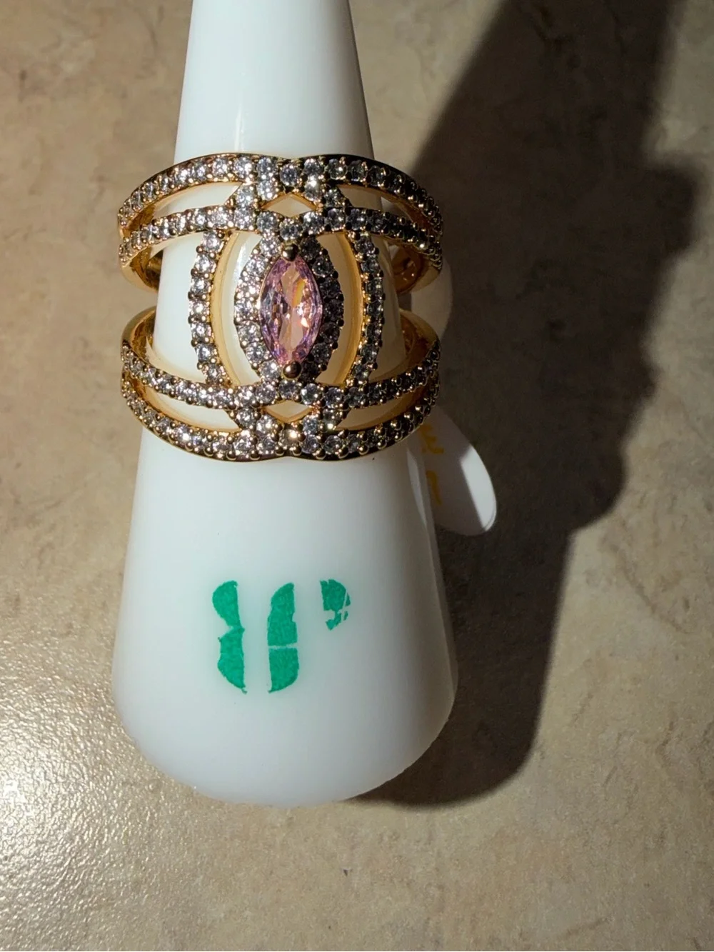 Bomb Party Size 7 Ring-Laced Into The Details Rose Quartz on Gold RG66456